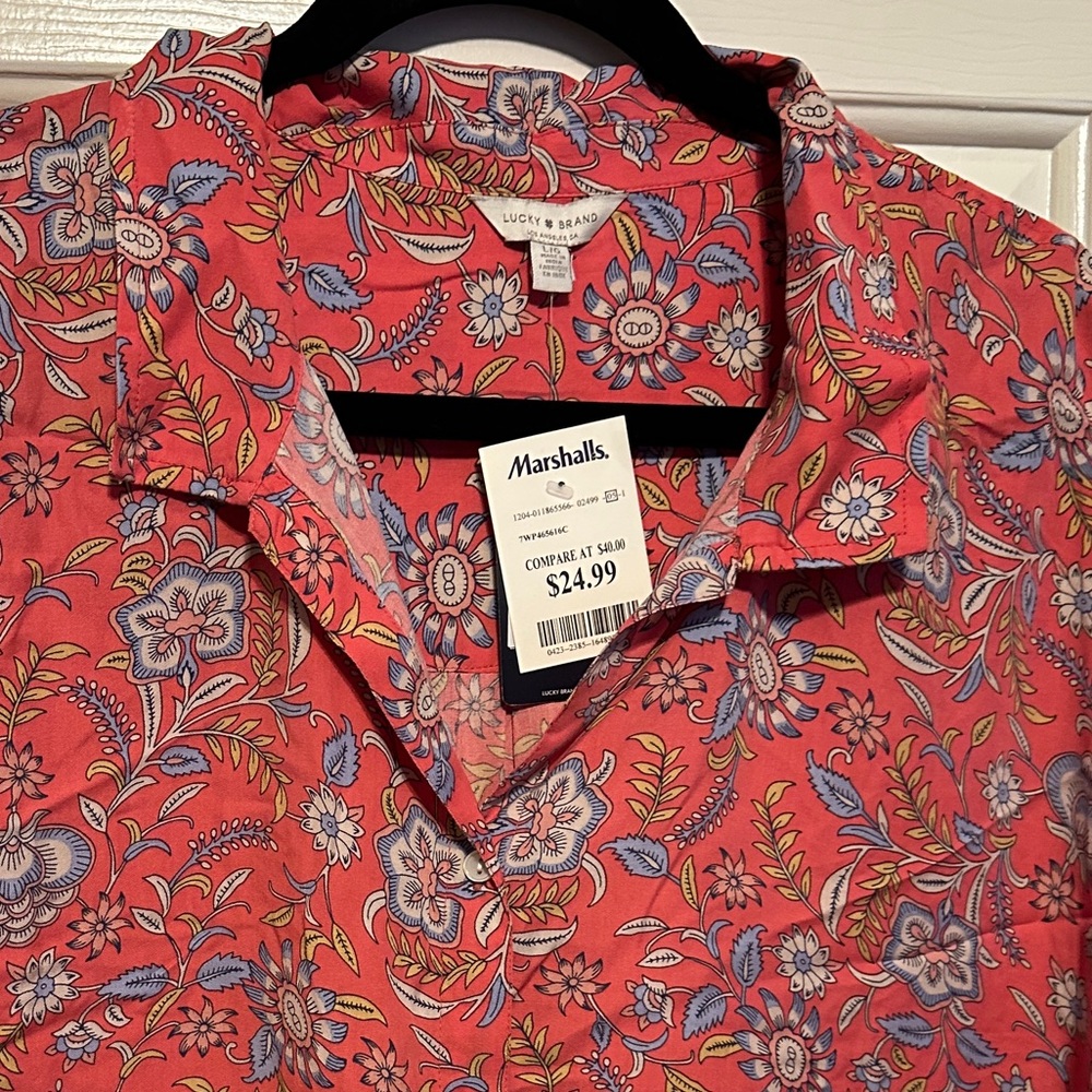 Lucky Brand Red Floral Casual Shirt